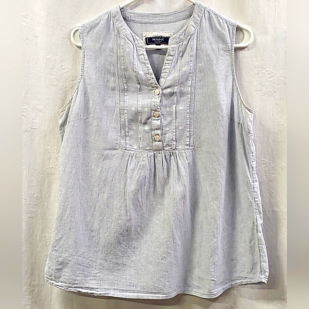 Maine New England Womens Blue Pinstripe Sleeveless Top 14